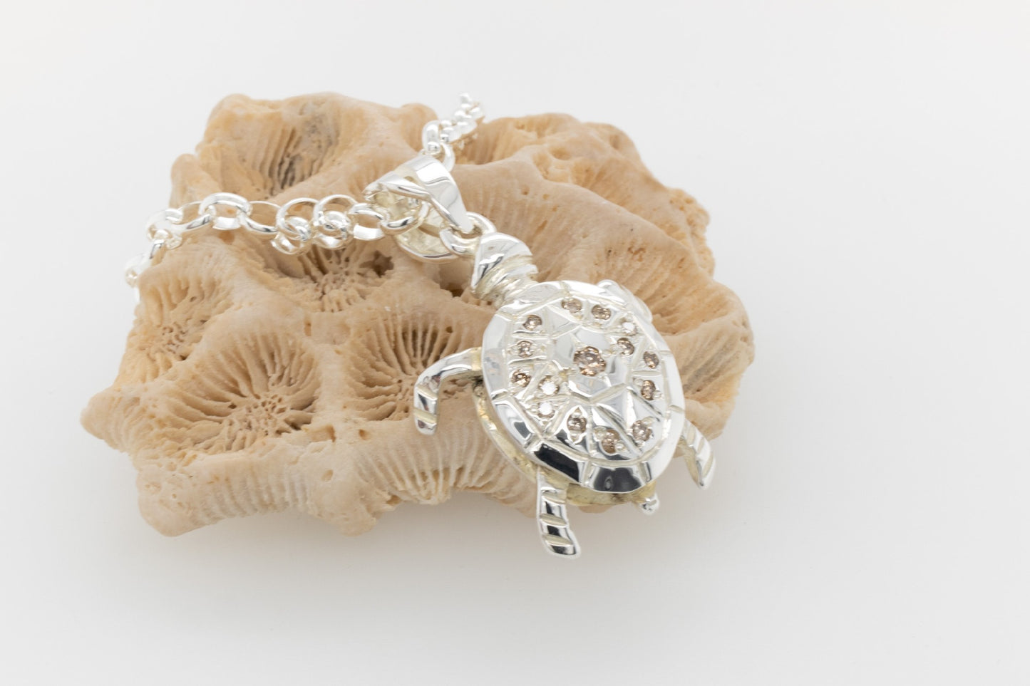 Diamond Turtle Carved Pendant