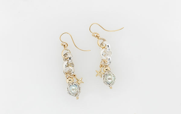 French Knitted Starfish Two Toned Pearl Earrings