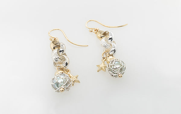 French Knitted Starfish Two Toned Pearl Earrings
