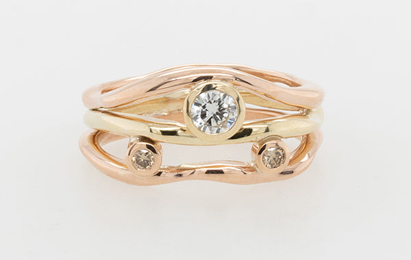 Seaweed 9ct Yellow and Rose with 2x Champ 1x Diamond Ring