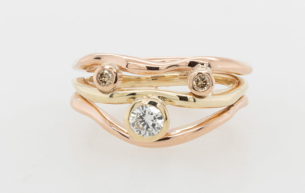 Seaweed 9ct Yellow and Rose with 2x Champ 1x Diamond Ring