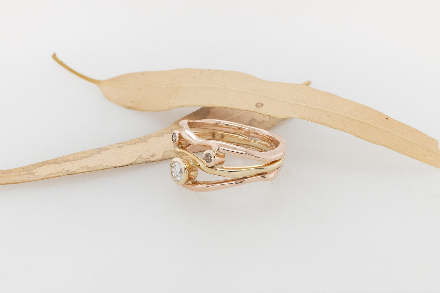 Seaweed Yellow and Rose Champagne & Diamond Ring