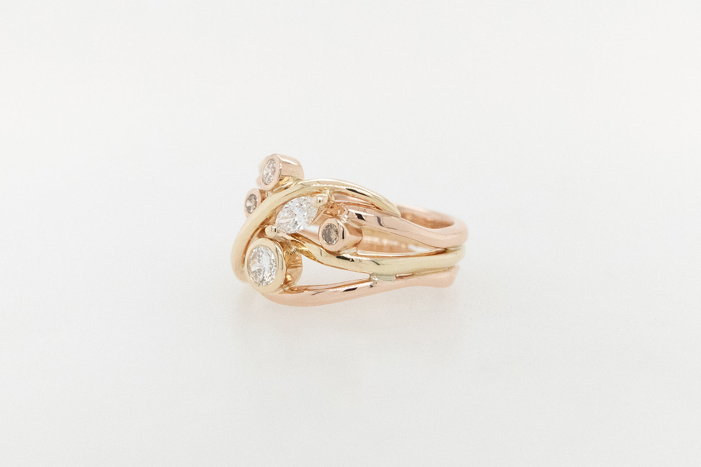Champagne and white diamond Seaweed ring