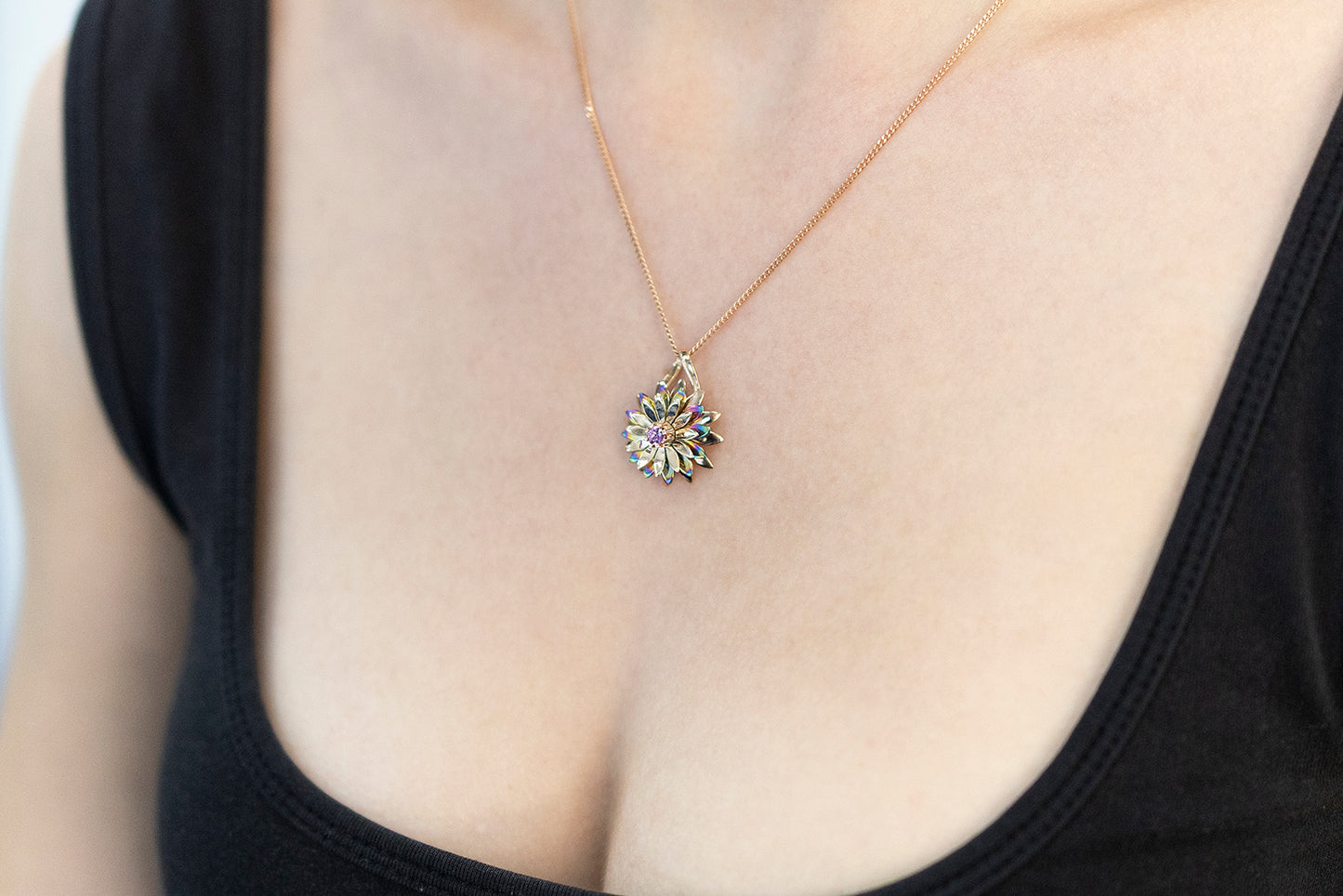 Everlasting Flower Pendant with Titanium & Pink Sapphire