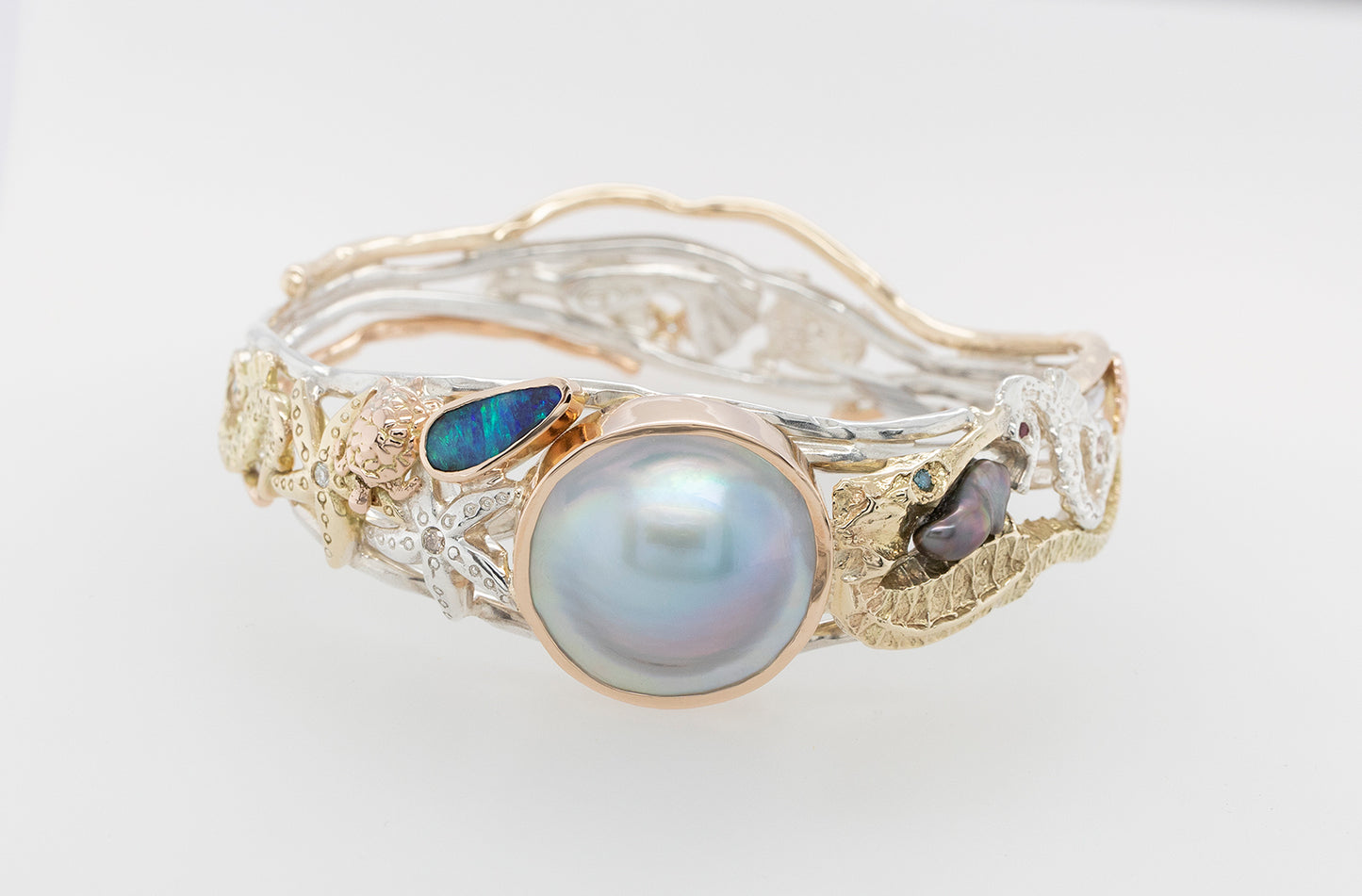 Undersea Opal, Pearl & Diamond Bangle