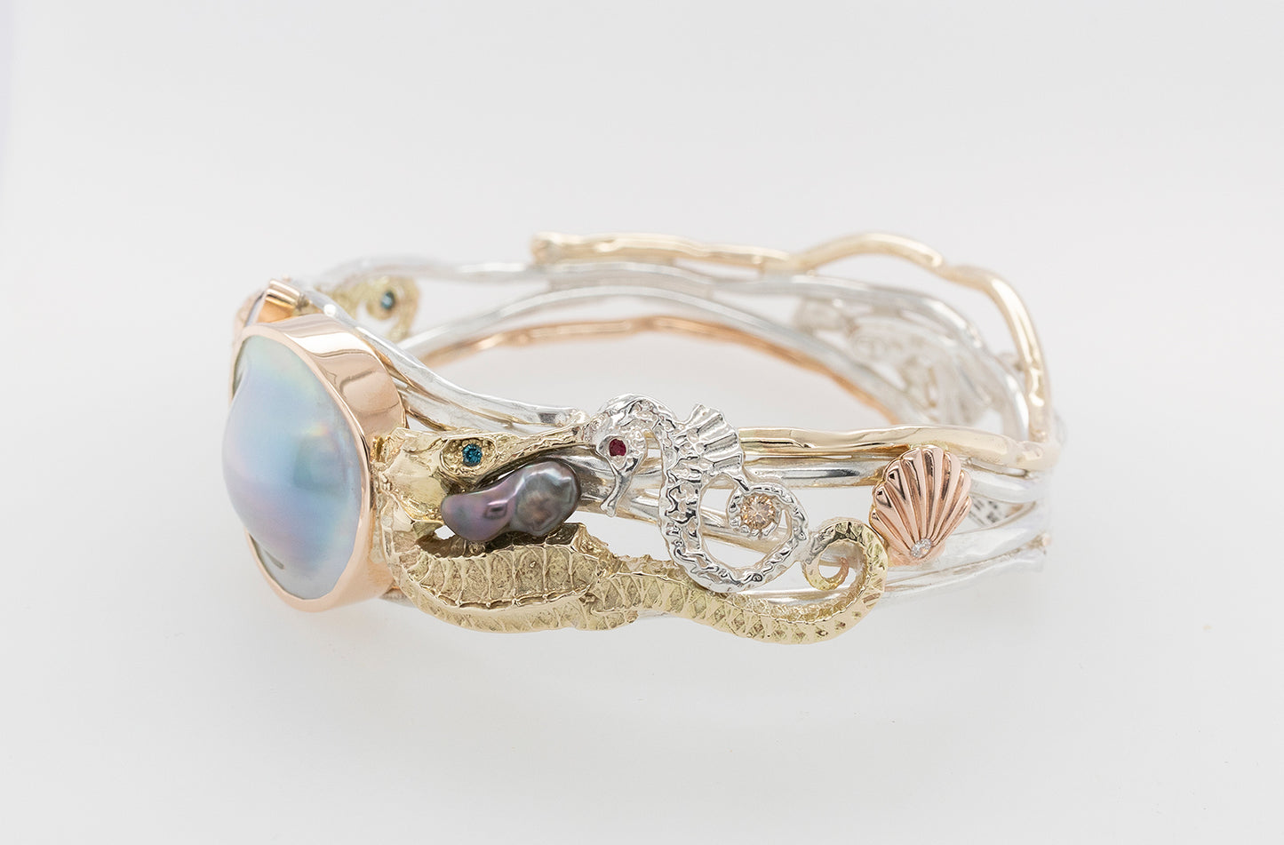 Undersea Opal, Pearl & Diamond Bangle