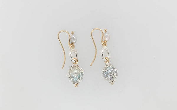French Knitted Pearl Earrings Two Tone With Link