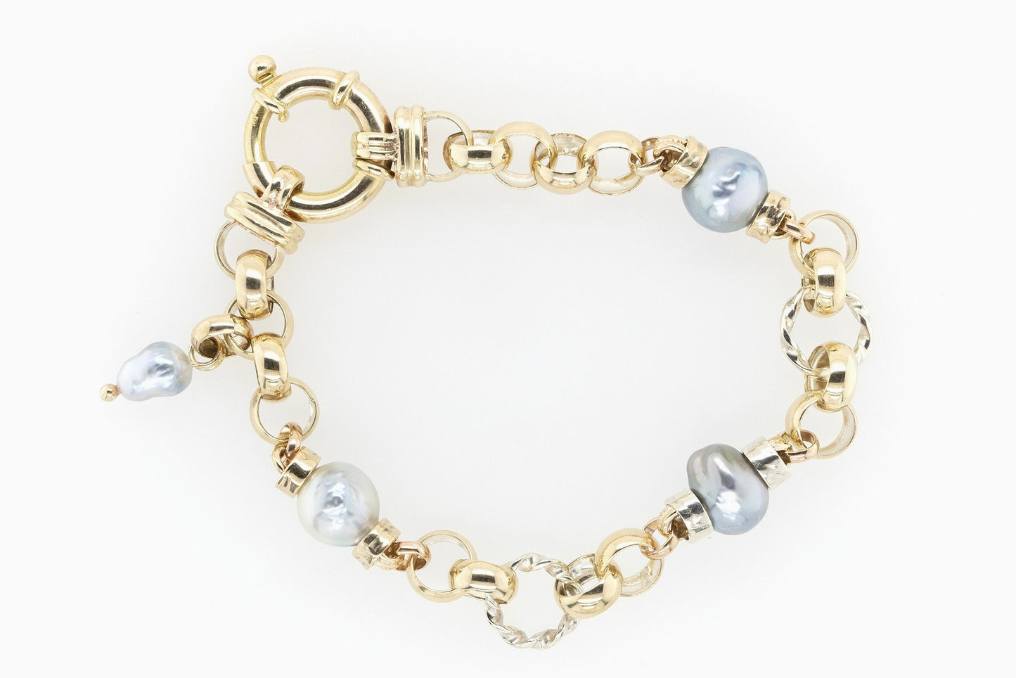 Pearl & Keshi Belcher Two Tone Bracelet