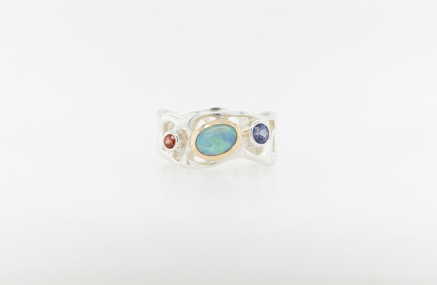 Opal, Purple Sapphire and Garnet Ring
