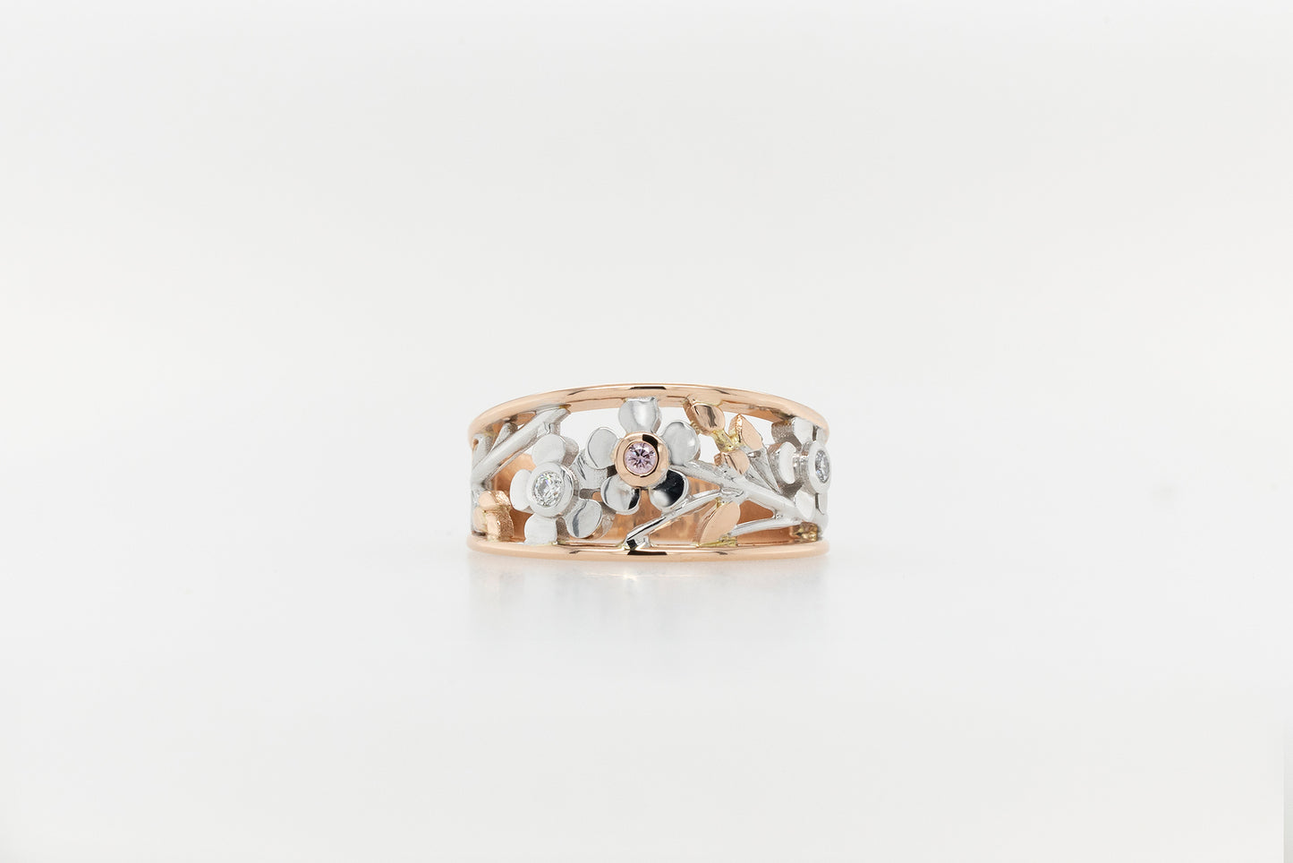 Geraldton Wax 3 Flower Pink Diamond Ring