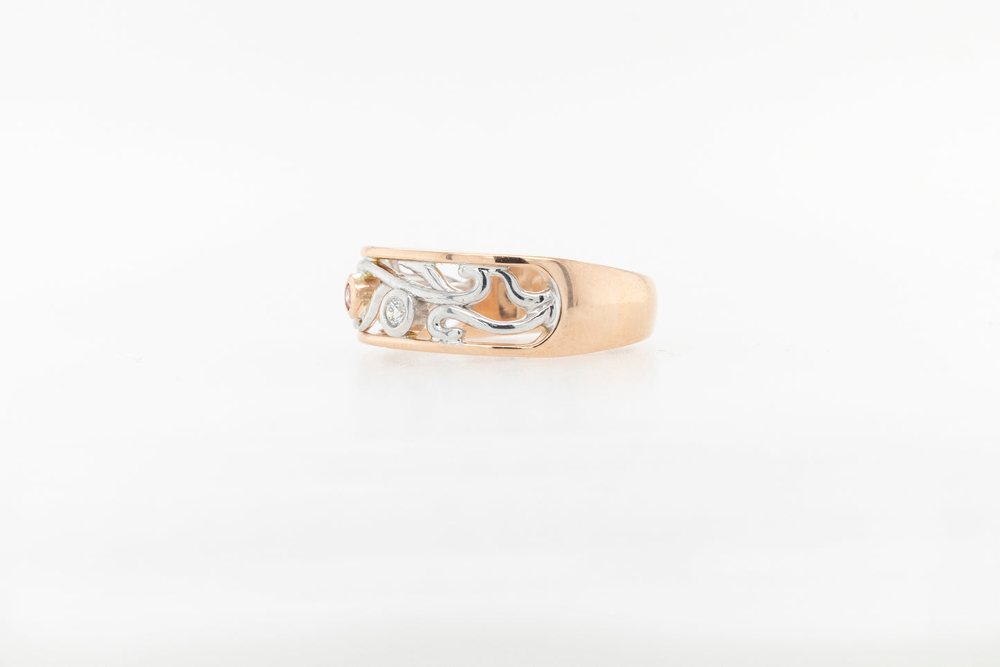 Swirl/ Vine Pink & White Diamond Ring 18WR