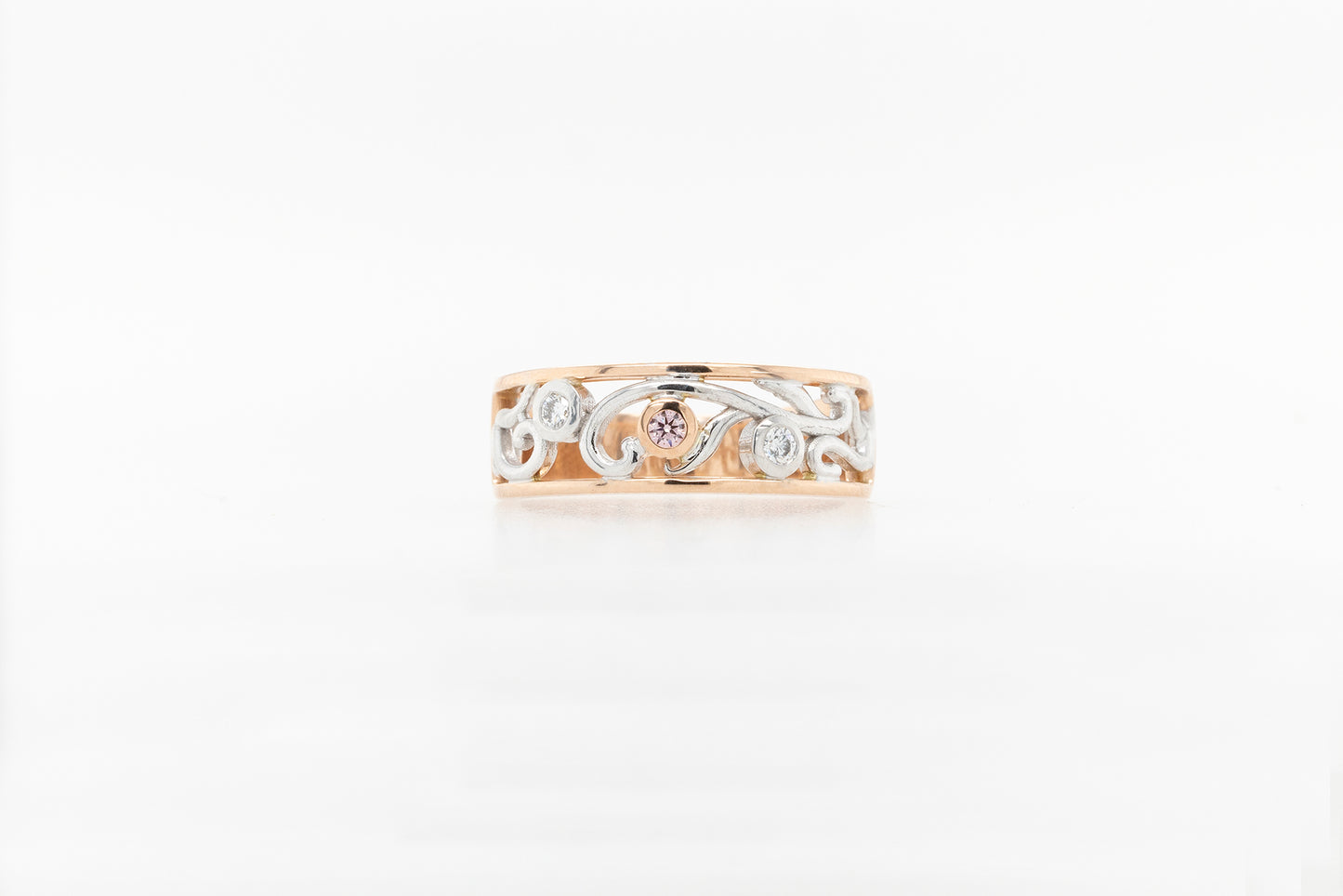 Swirl/ Vine Pink & White Diamond Ring 18WR