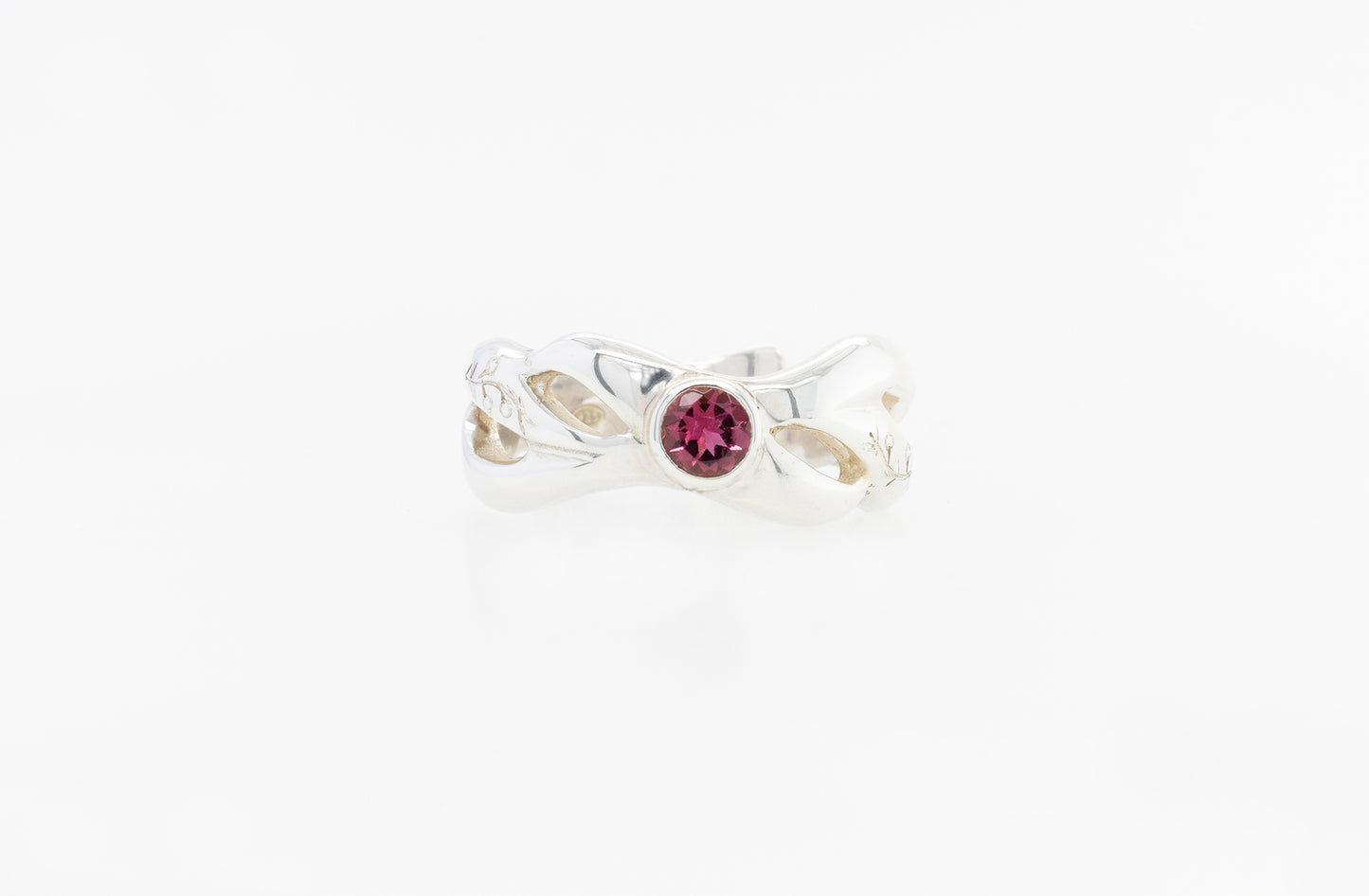 Geraldton Wax Bud Hand Engraved Pink Tourmaline Ring SS