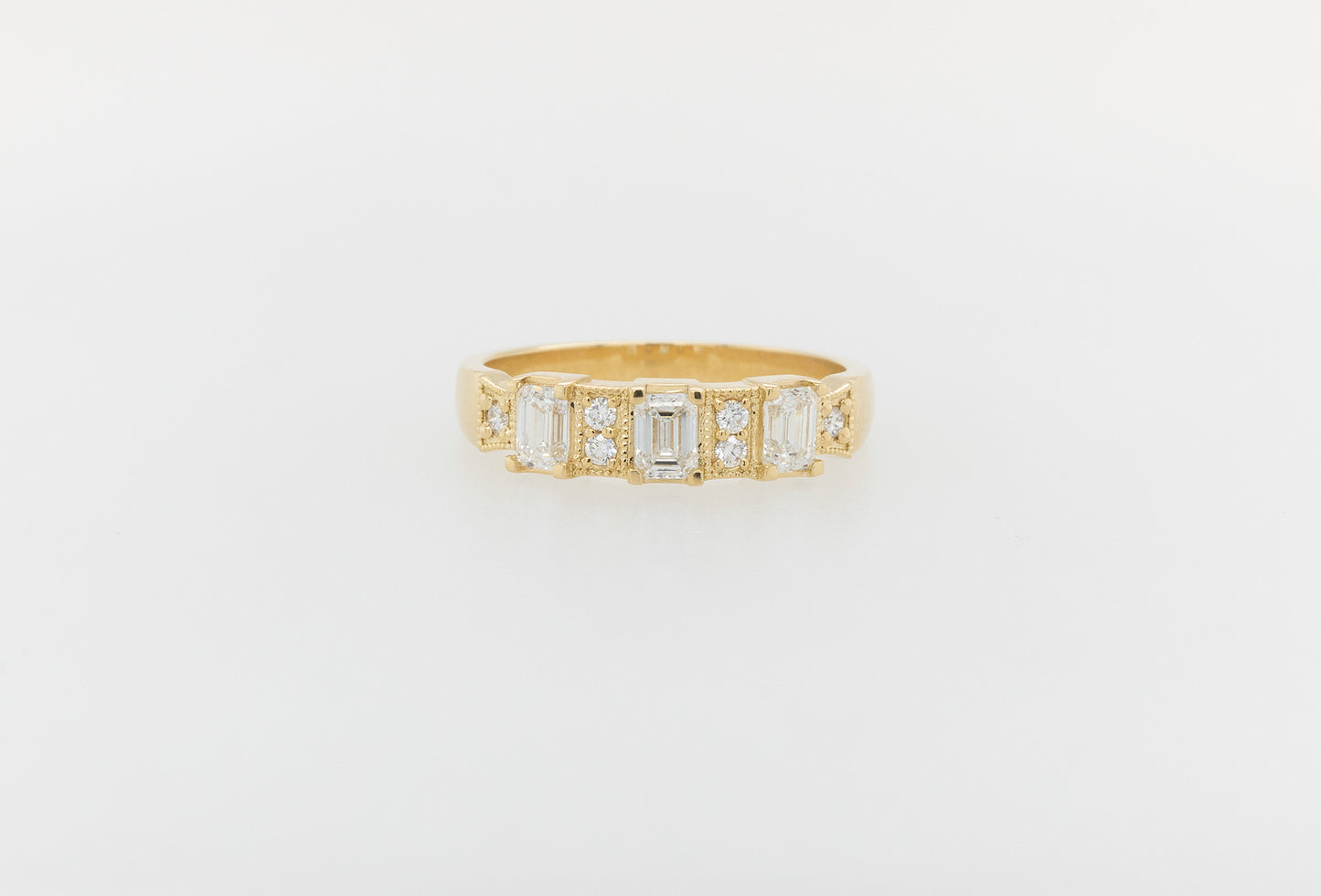 Emerald Cut, Round Milgrain Eternity Ring 18ct yellow