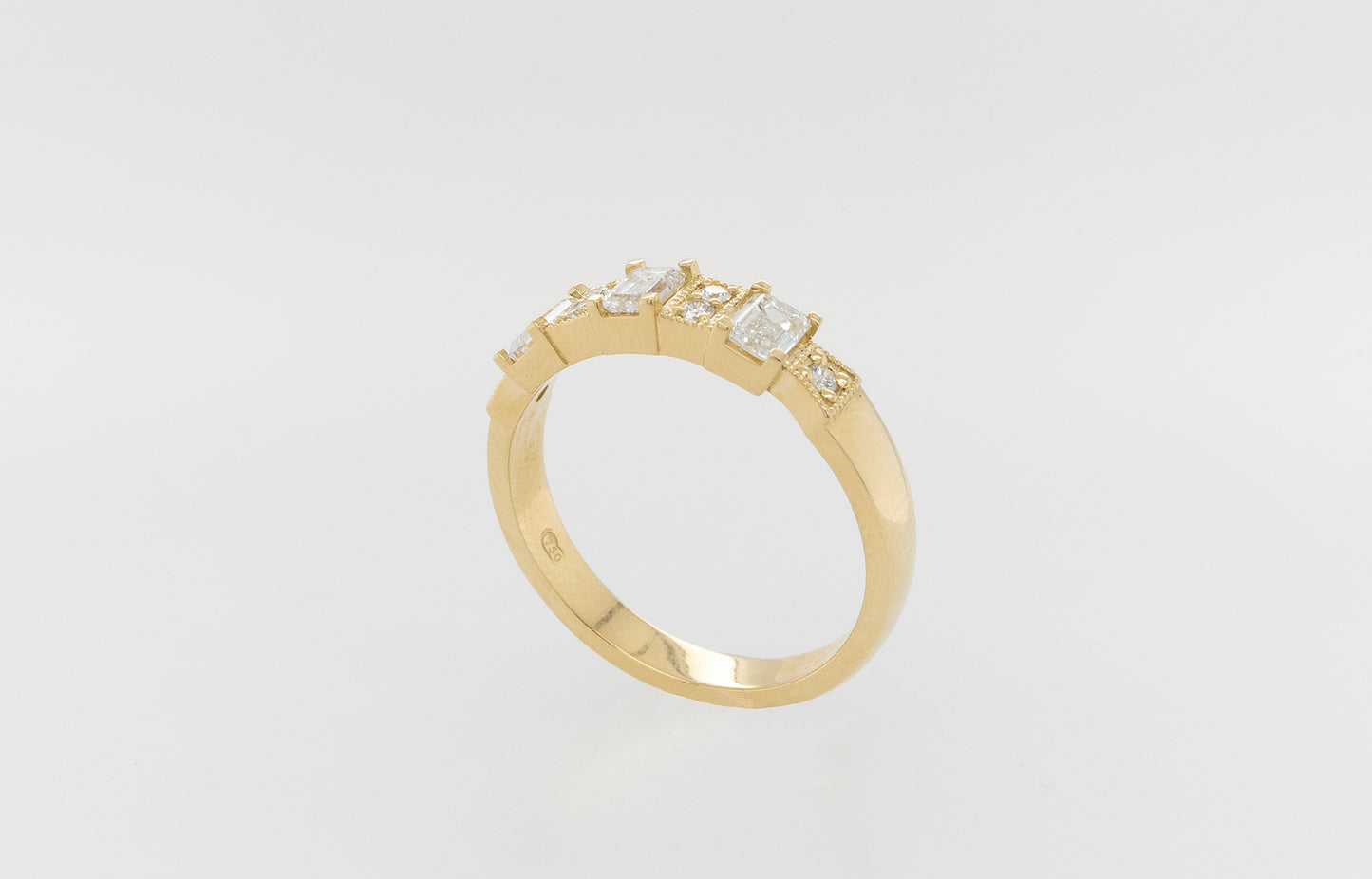 Emerald Cut, Round Milgrain Eternity Ring 18ct yellow