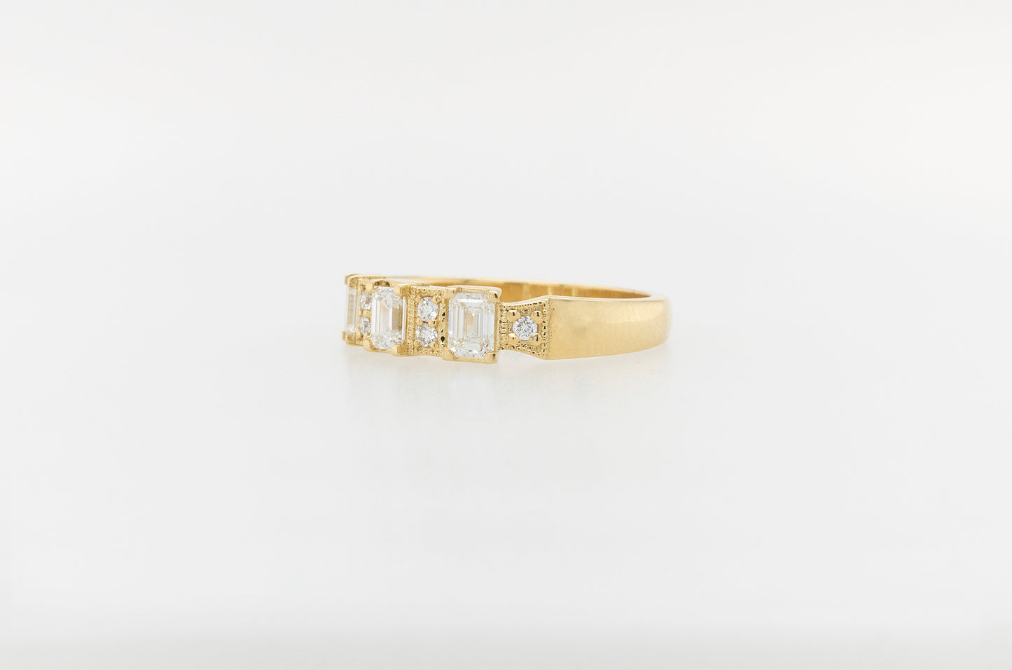 Emerald Cut, Round Milgrain Eternity Ring 18ct yellow