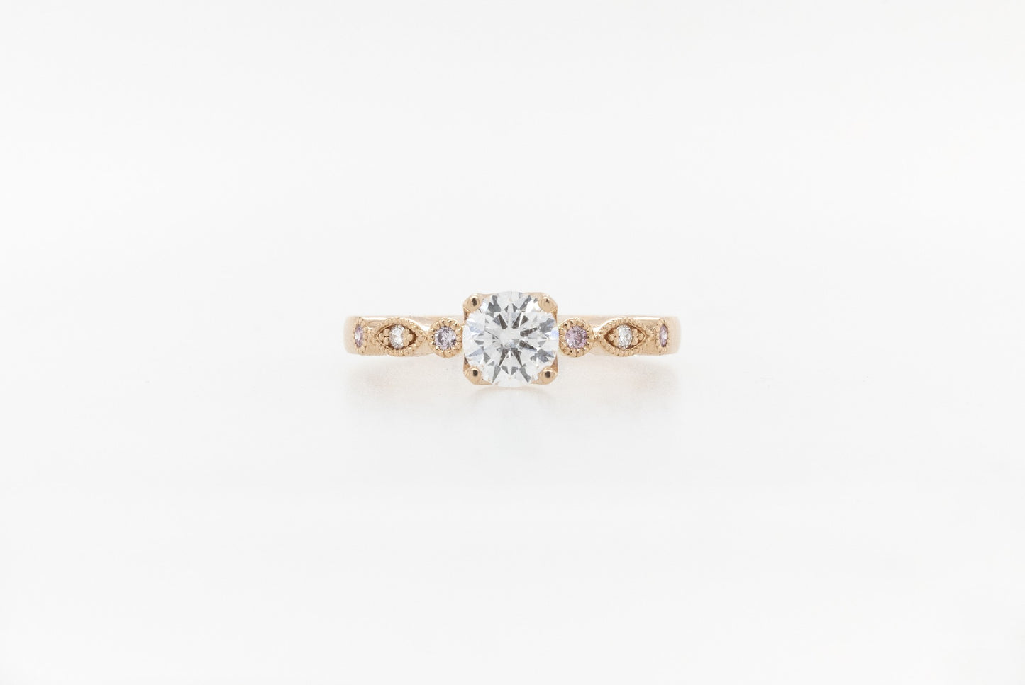 Pink & White Diamond Milgrain Engagment Ring 18RG