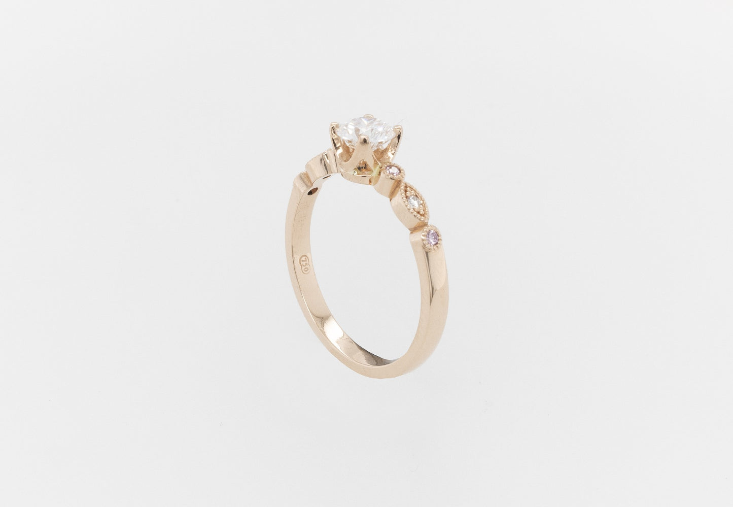 Pink & White Diamond Milgrain Engagment Ring 18RG