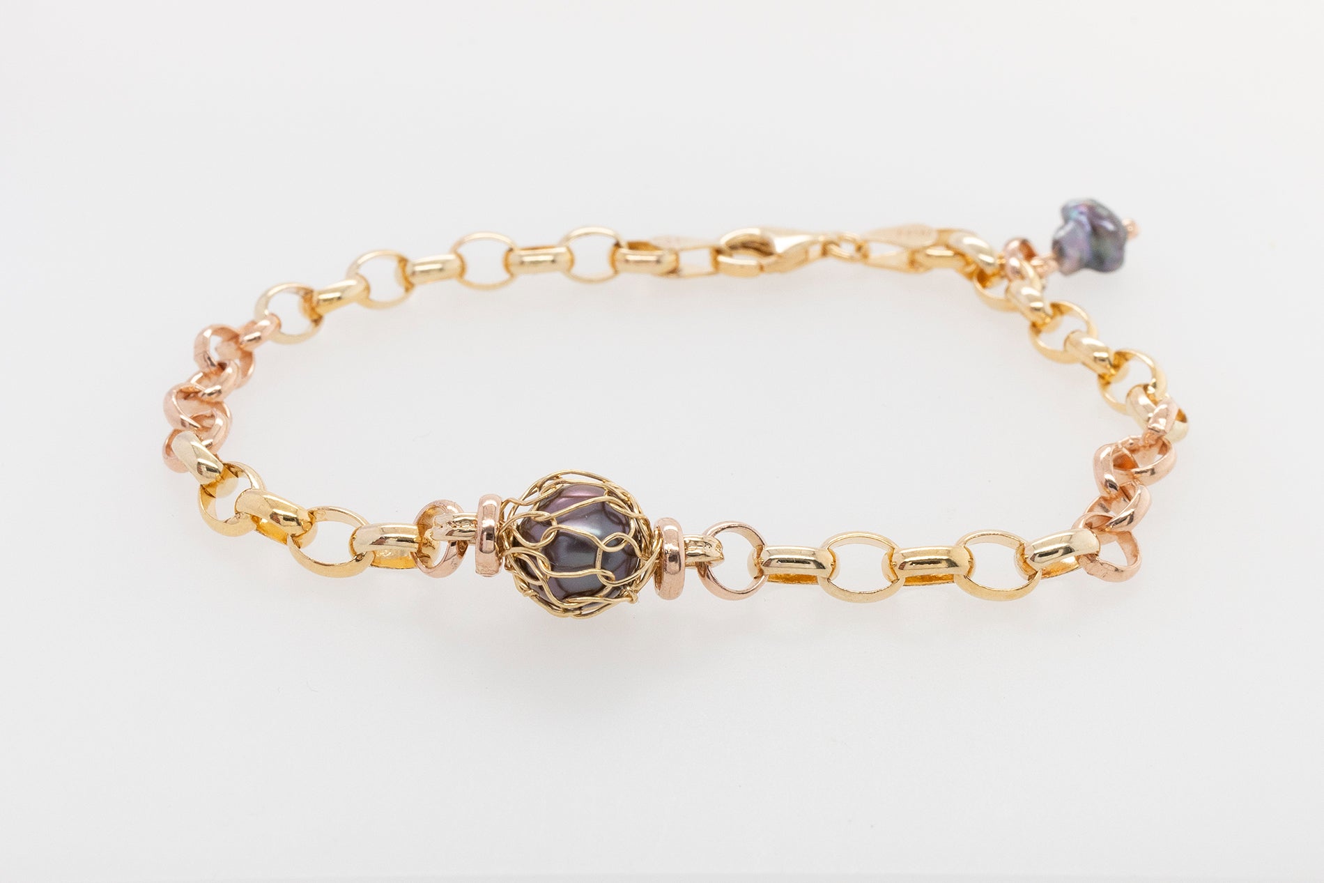 French Knitted Abrolhos Pearl and Keshi Two Toned Bracelet