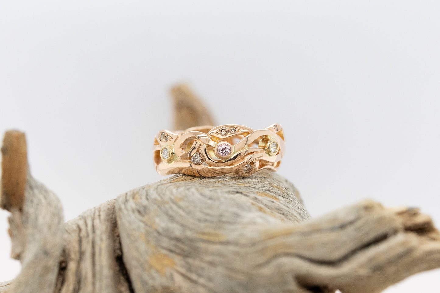 Vine Ring in Rose with Pink & White Diamonds