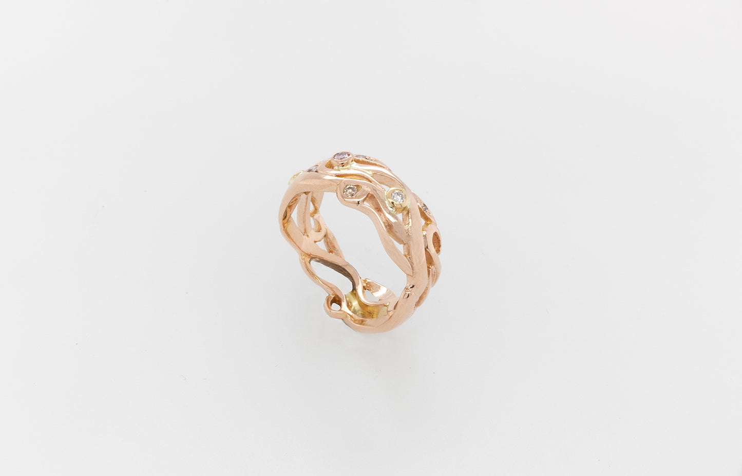 Vine Ring in Rose with Pink & White Diamonds