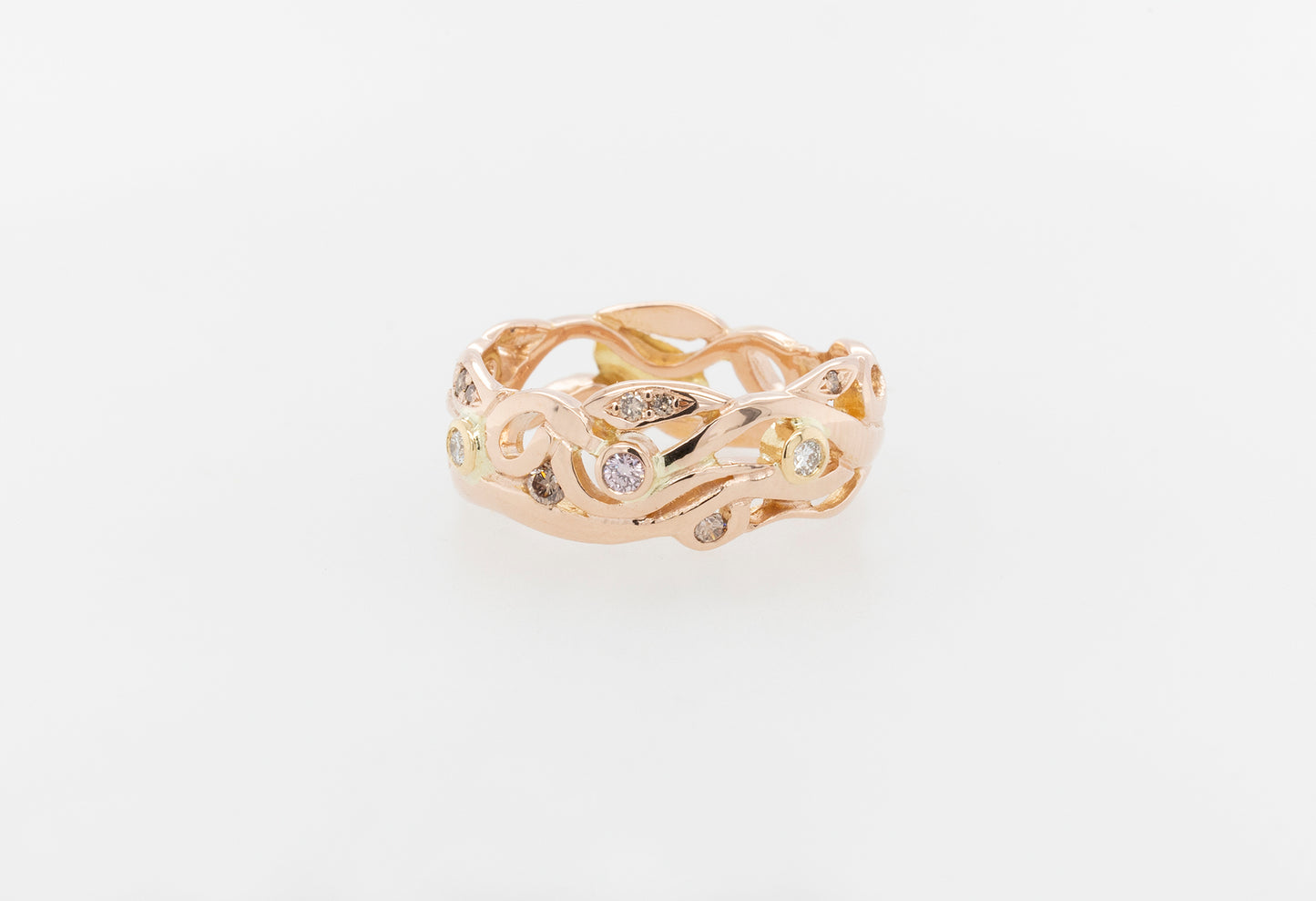 Vine Ring in Rose with Pink & White Diamonds