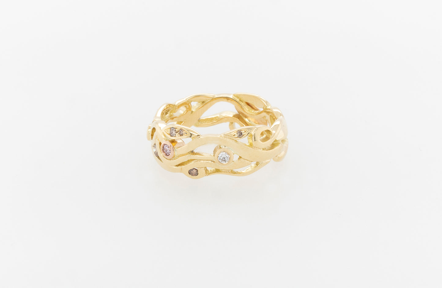 Vine Ring with White, Champagne & Argyle Pink Diamonds