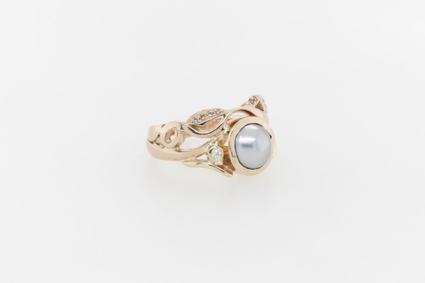 Pearl Vine Ring With Diamonds
