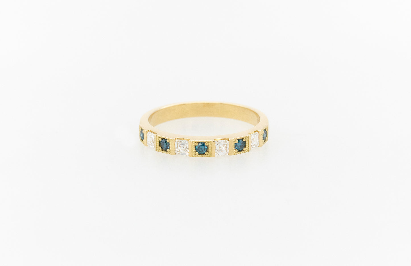 Eternity Ring Ascher Cut White & Blue Diamonds