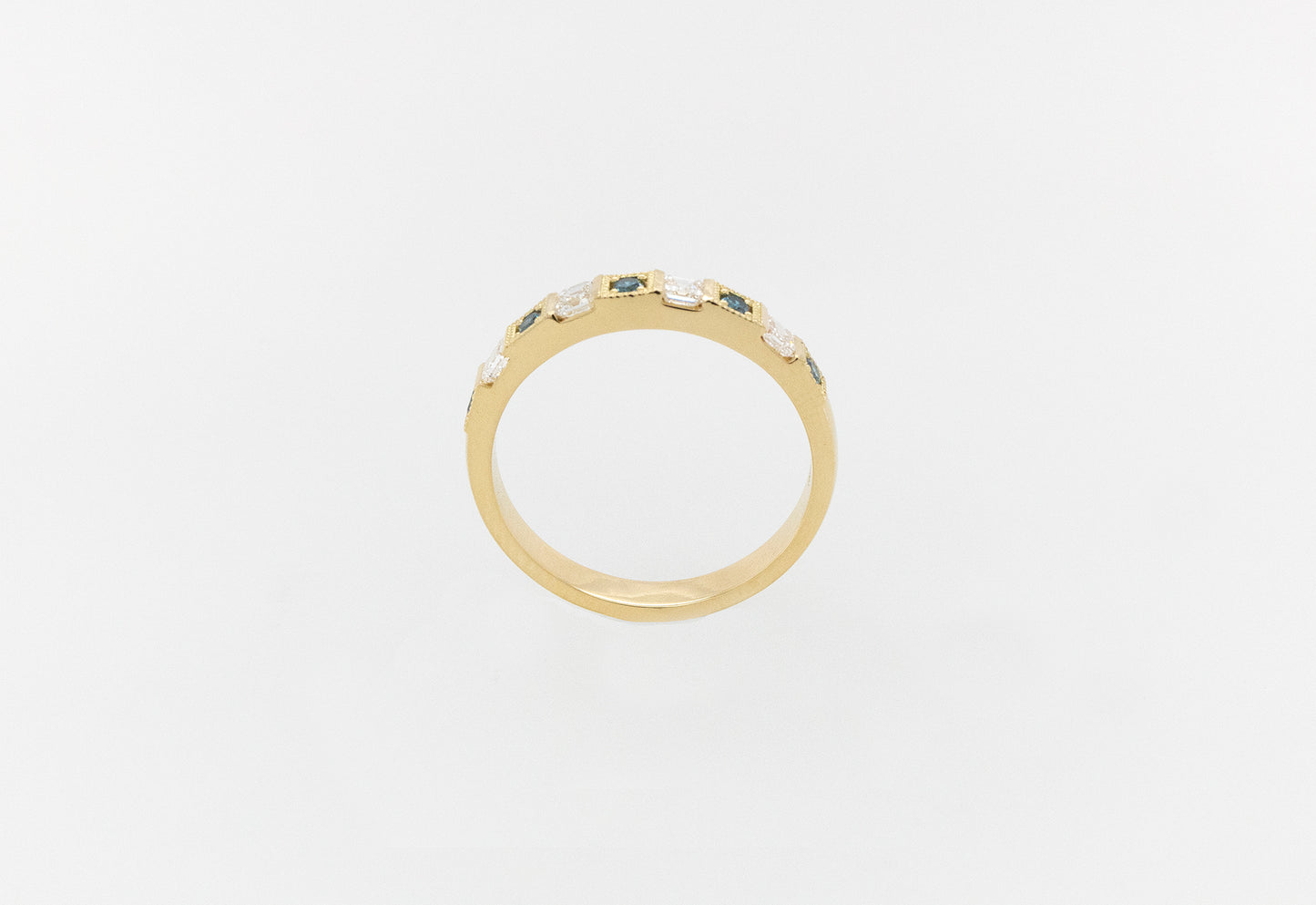 Eternity Ring Ascher Cut White & Blue Diamonds