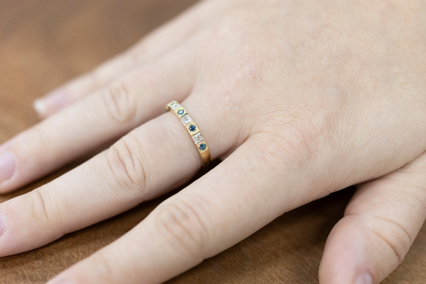 Eternity Ring Ascher Cut White & Blue Diamonds