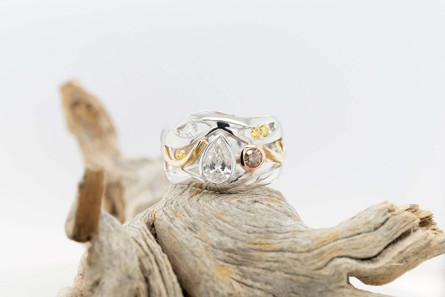 Pear, Champagne and Yellow Diamond Ring