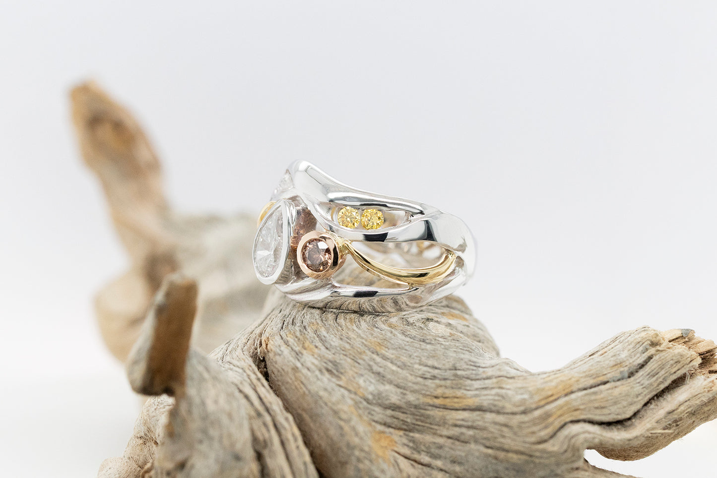Pear, Champagne and Yellow Diamond Ring