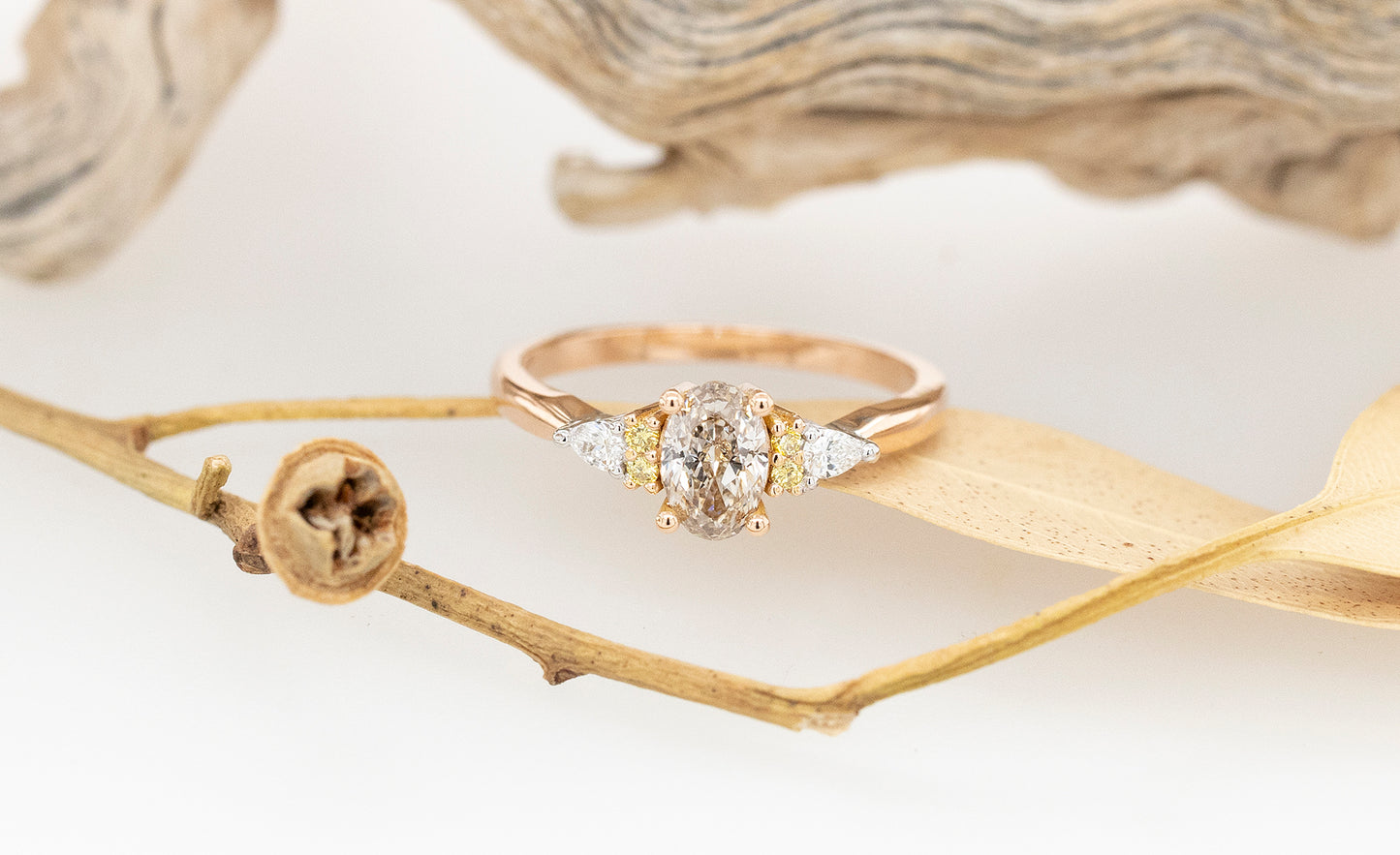 Champagne, Yellow & White Diamond Engagement Ring - Oval