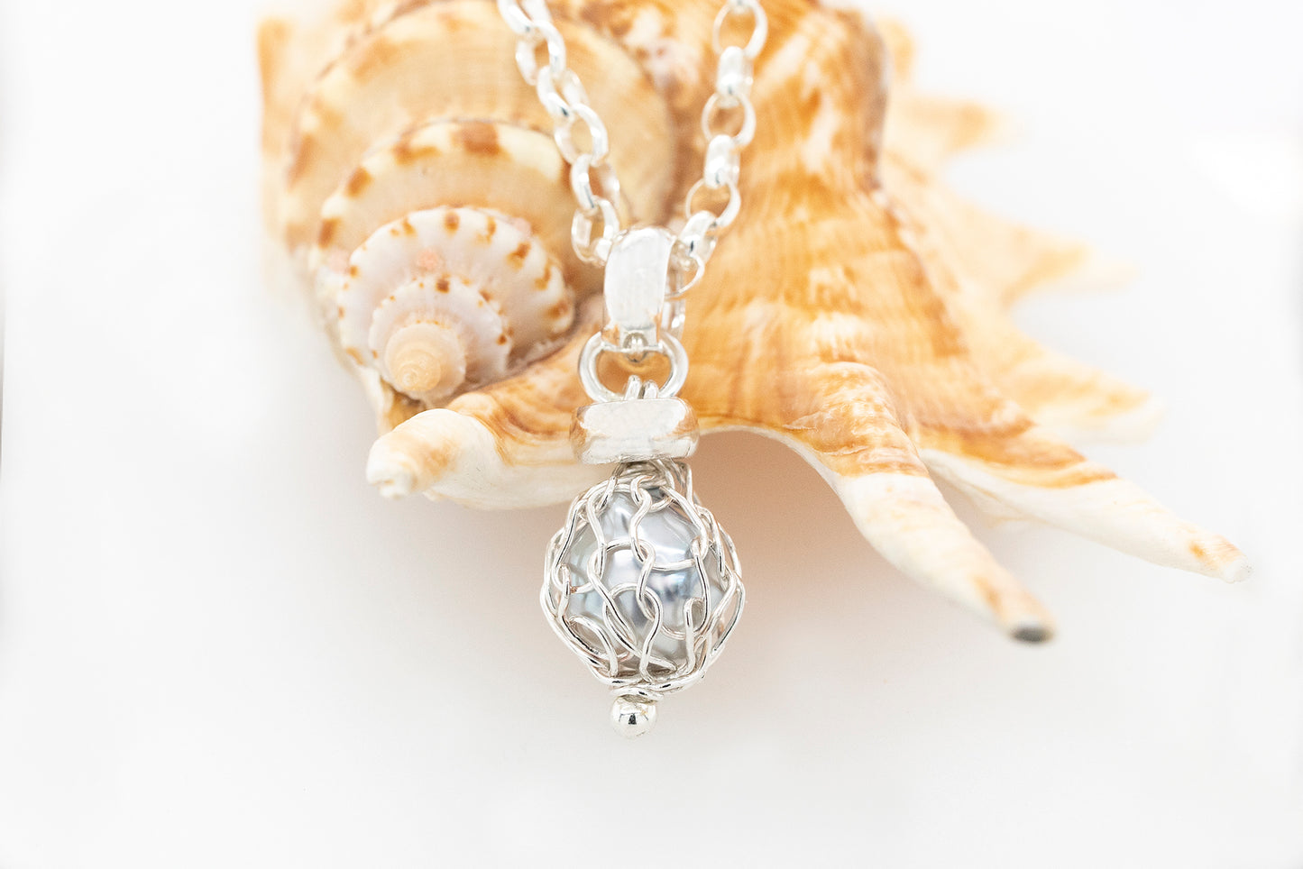 French Knitted Pearl Drop Belcher Pendant