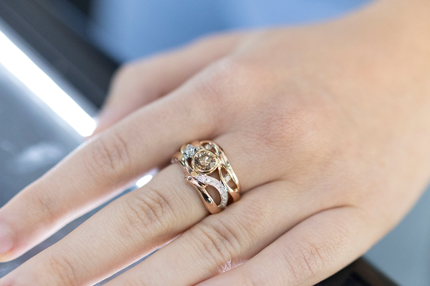 Champagne & White Diamonds Rose Ring