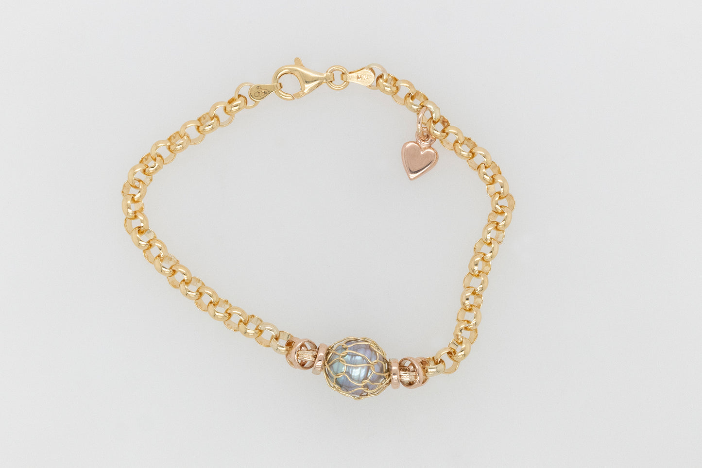 French Knitted Pearl & Heart Bracelet