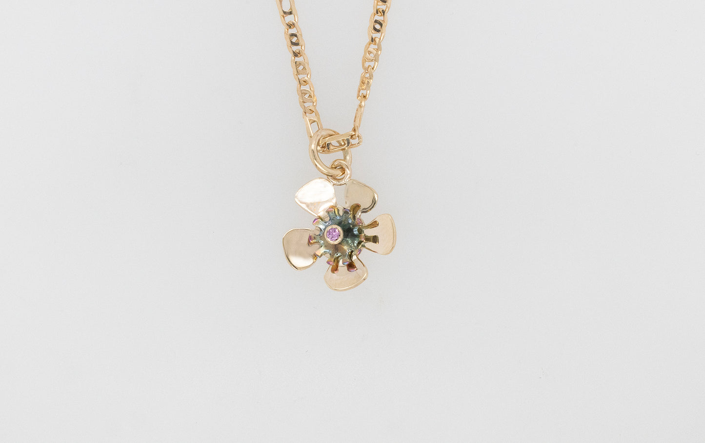 Geraldton Wax Titanium & Pink Sapphire Flower Pendant