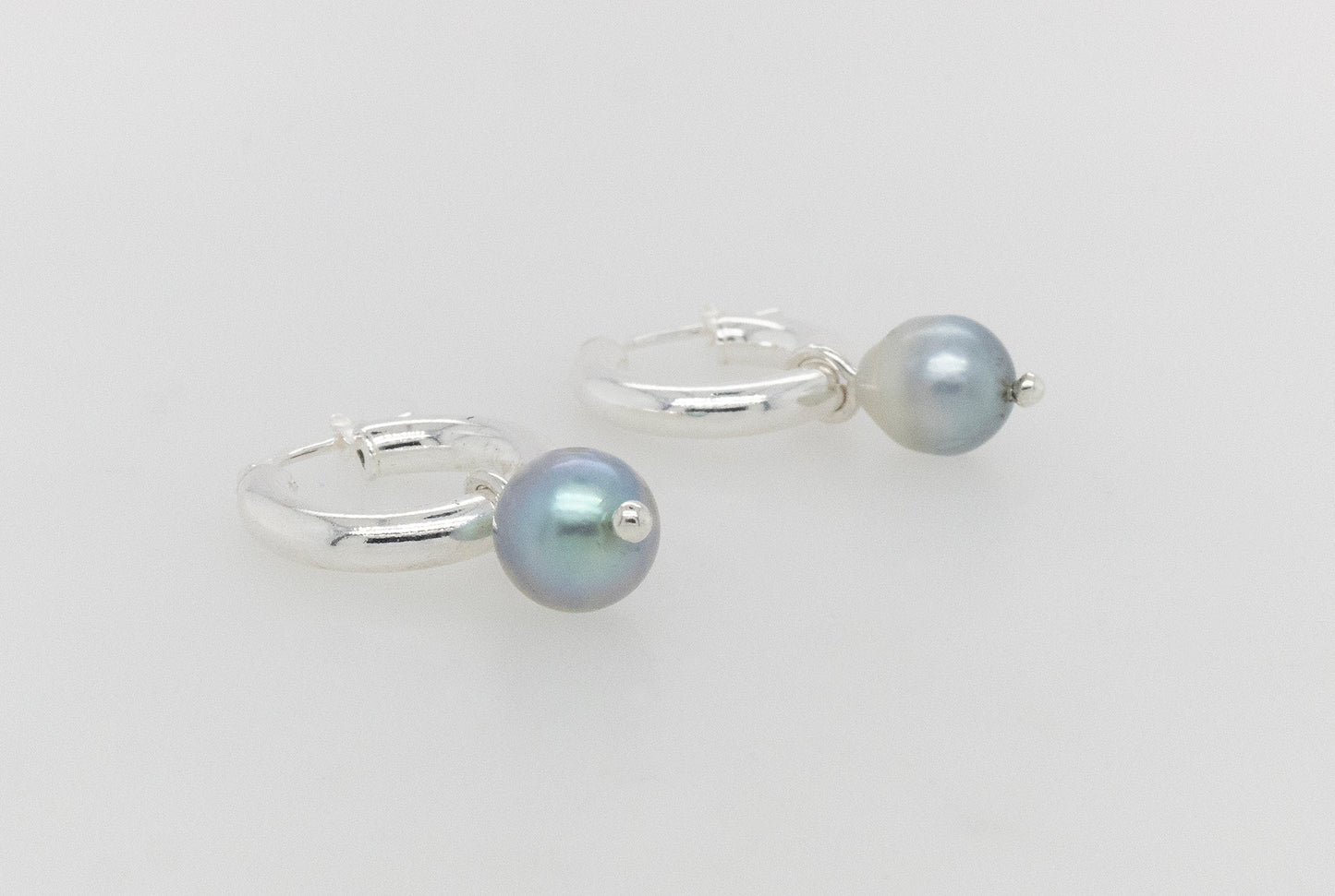 Light Blue Pearl Silver Hoop Earrings