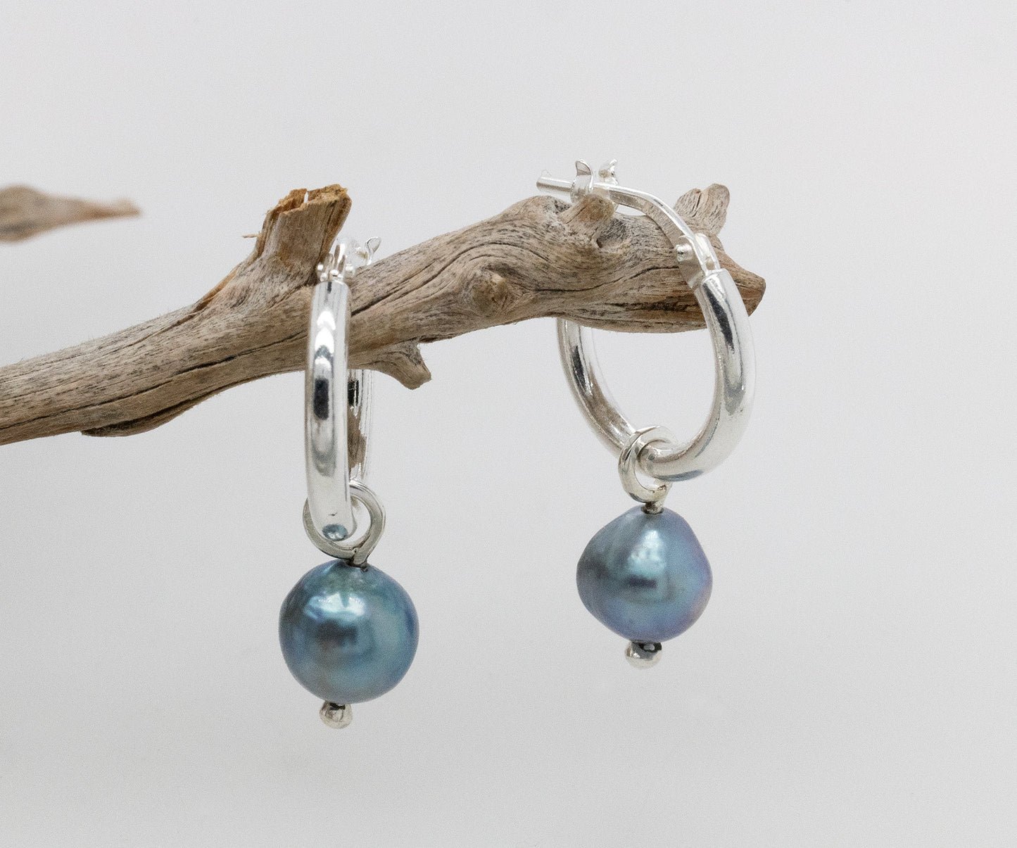 Dark Blue Pearl Hoop Earrings