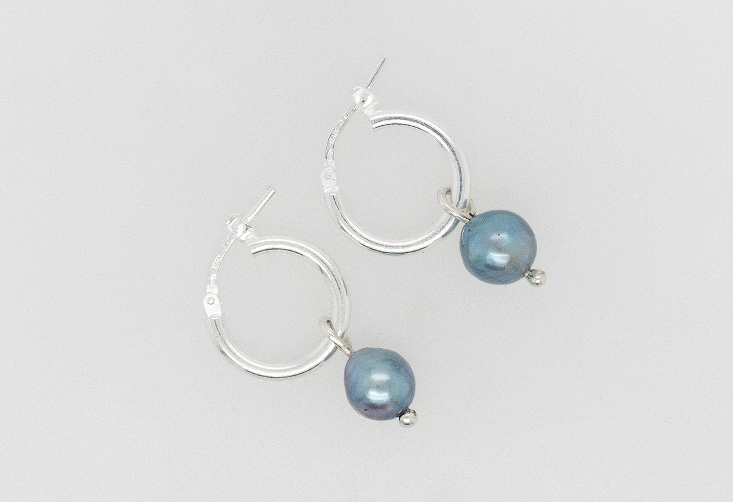 Dark Blue Pearl Hoop Earrings