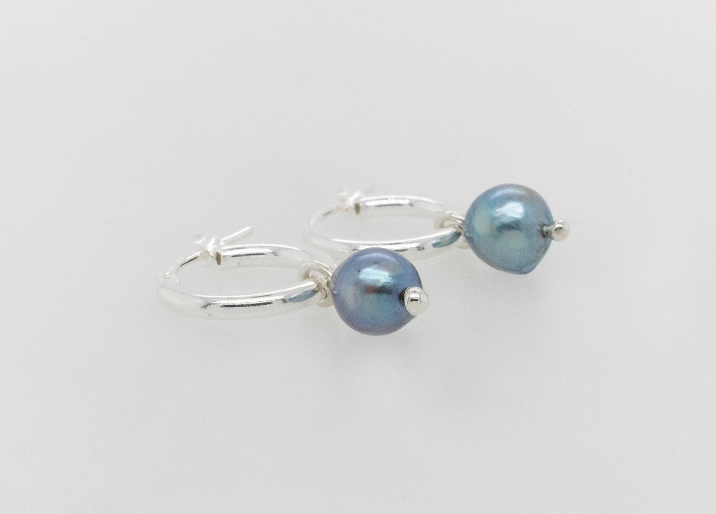 Dark Blue Pearl Hoop Earrings