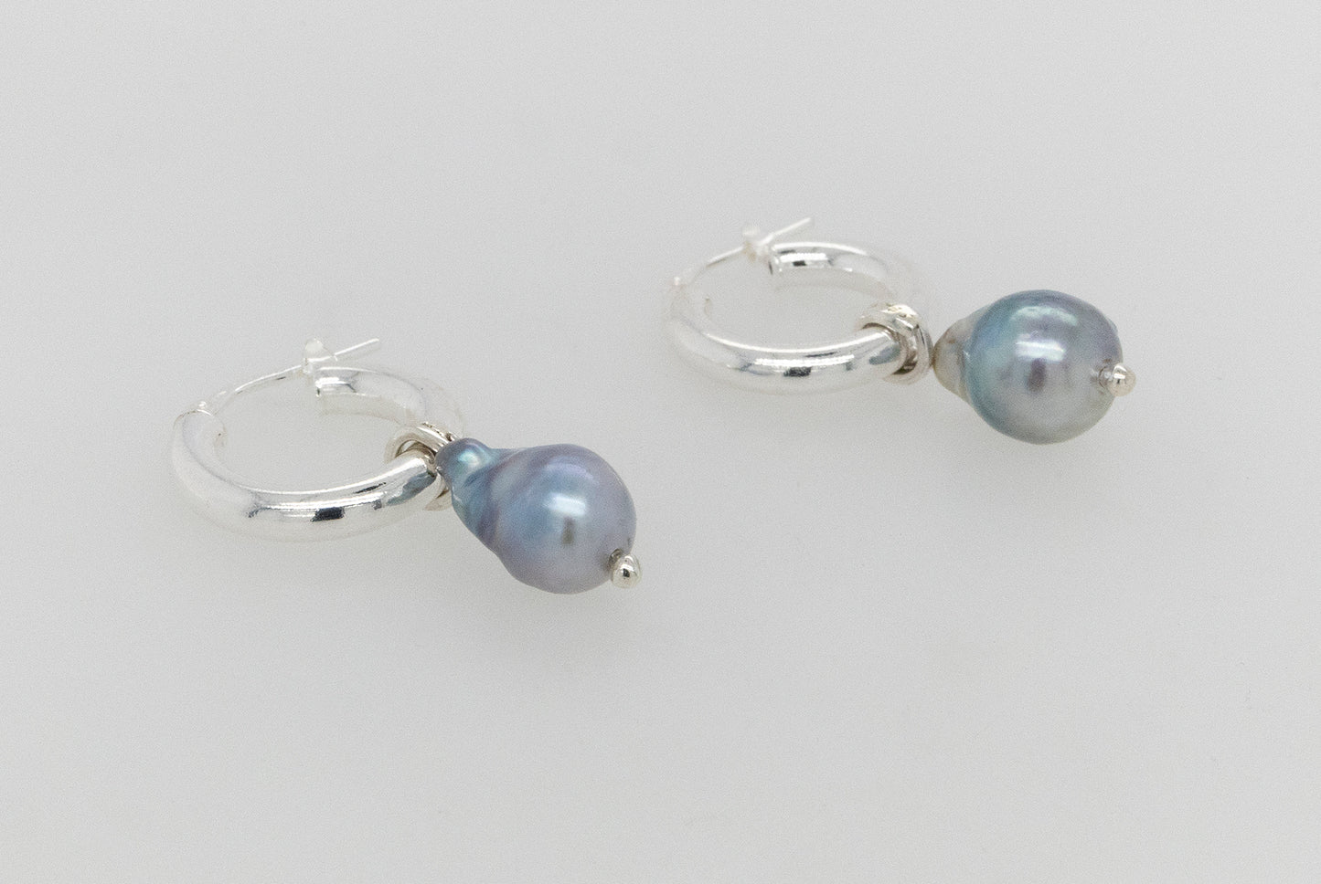 Medium Blue Pearl Hoop Earrings