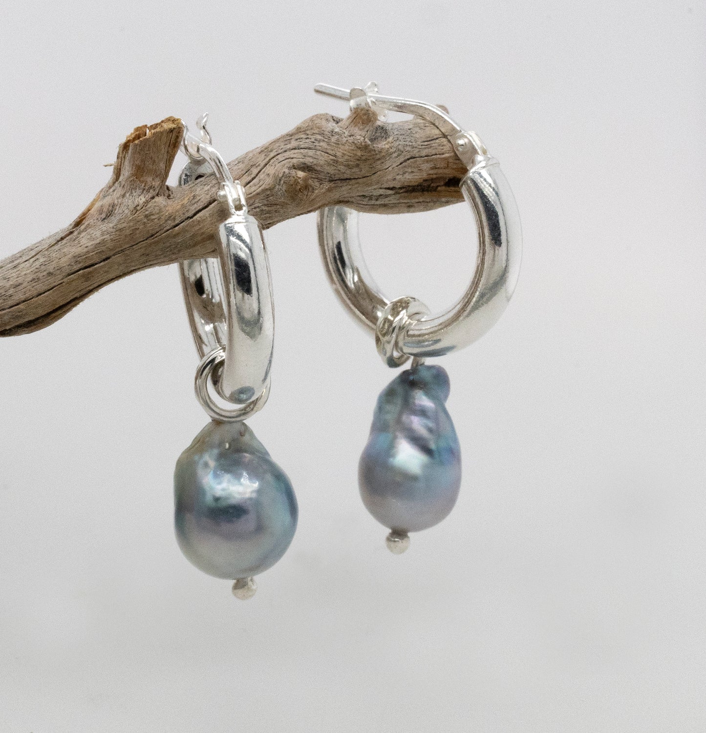 Medium Blue Pearl Hoop Earrings