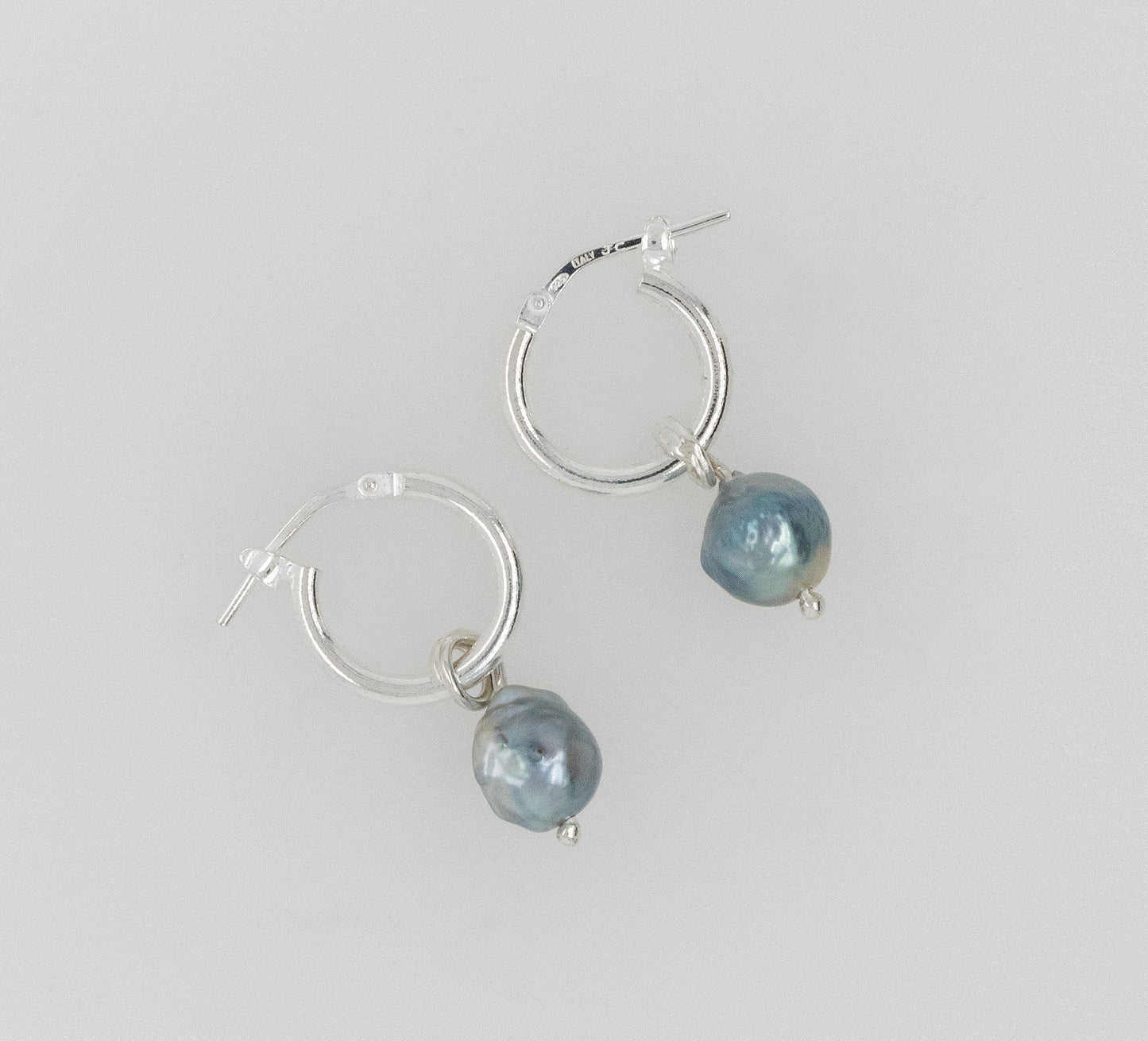 Medium Blue Small Pearl Hoop Earrings