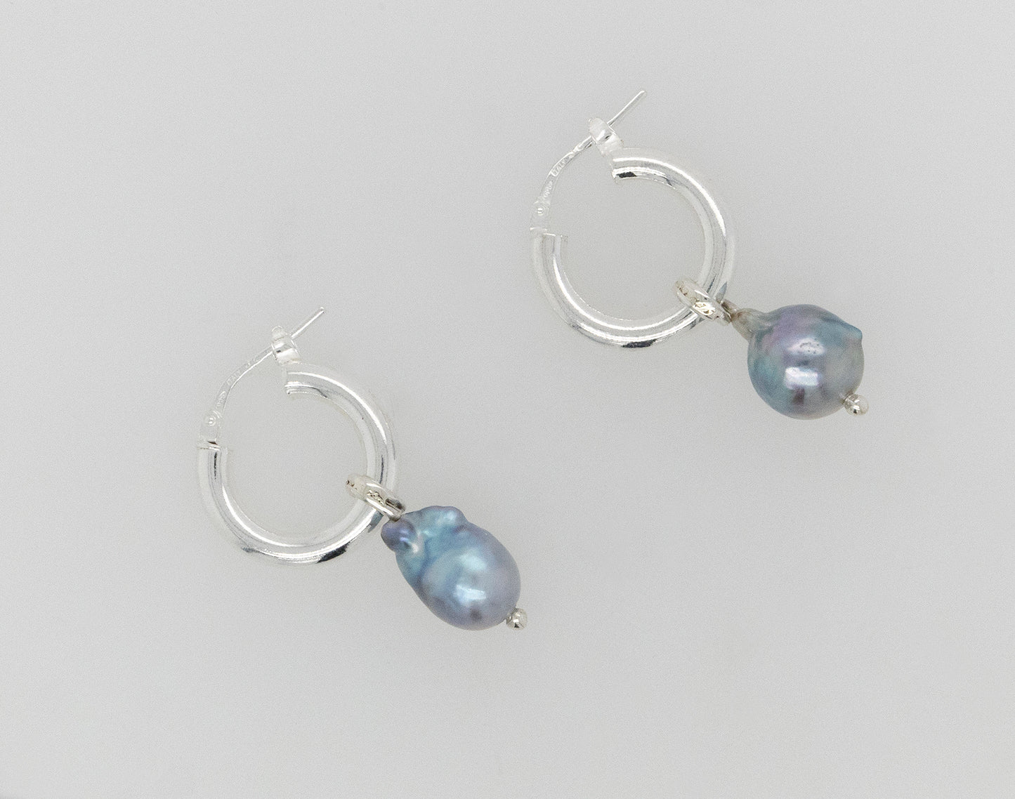 Medium Blue Small Pearl Hoop Earrings