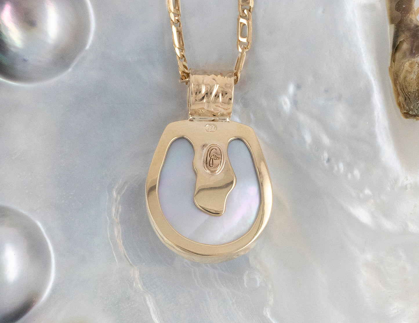 Abrolhos Islands mabe pearl pendant with embossed bale