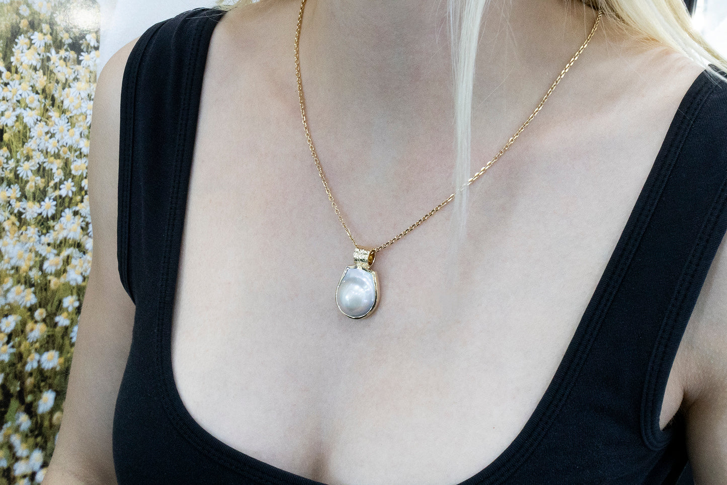 Abrolhos Islands mabe pearl pendant with embossed bale