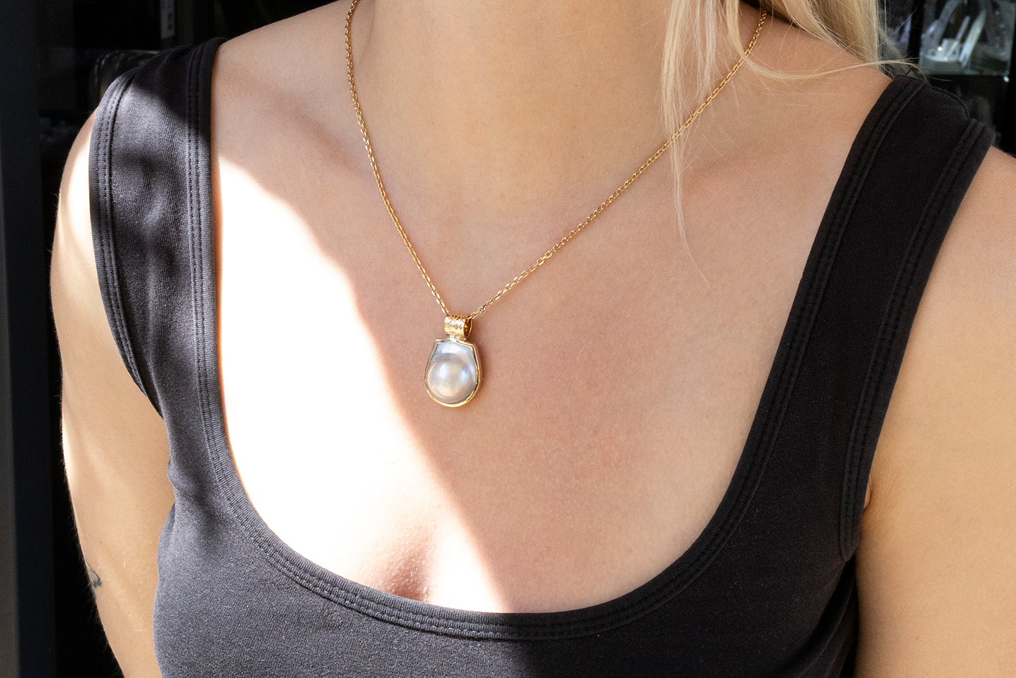 Abrolhos Islands mabe pearl pendant with embossed bale