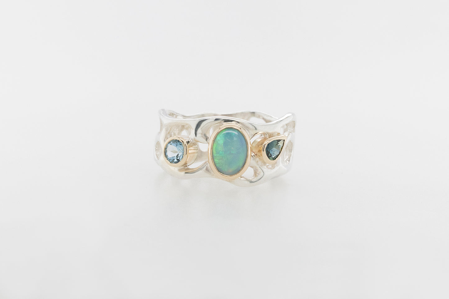 Opal, Aquamarine & Sapphire Ring